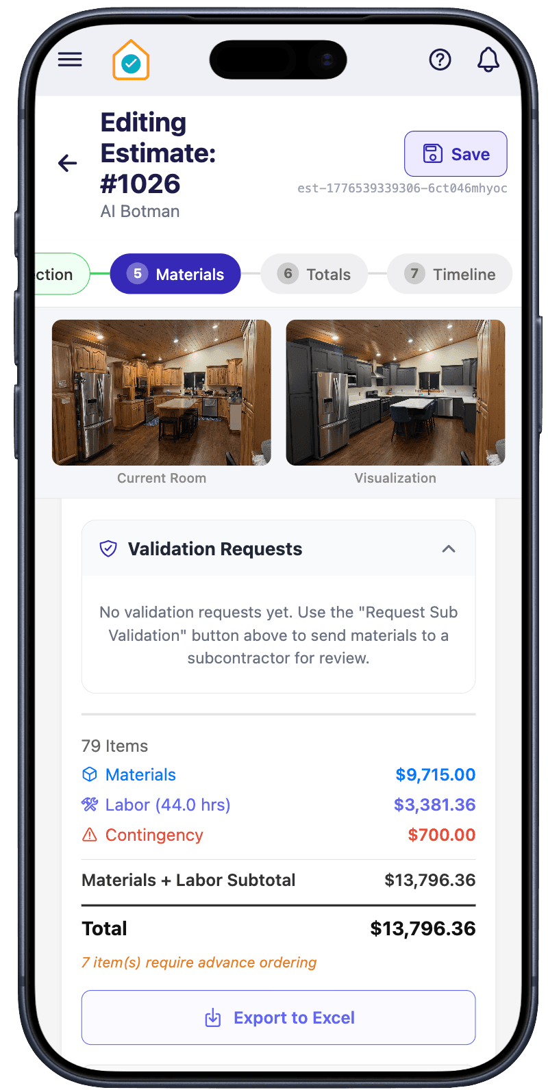 AI estimating app screenshot