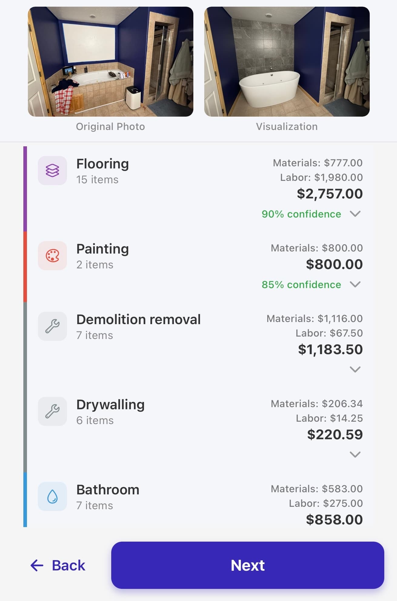 Multi-agent AI estimating app screenshot